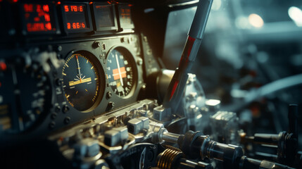 A series of images showcasing the manufacturing process of cockpit instrumentation.Background - obrazy, fototapety, plakaty