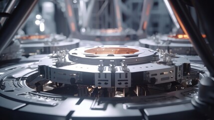 a futuristic, sci-fi themed, industrial machine with a circular center and multiple arms, showcasing advanced technology and engineering.Background - obrazy, fototapety, plakaty