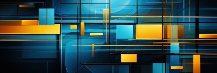 a blue and yellow abstract background with yellow and blue lines, in the style of art deco geometric shapes, generative AI