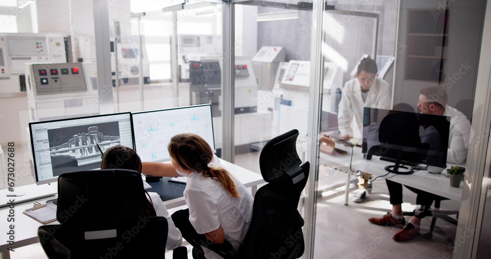 Fototapete engineer doing 3d cad model design on computer
