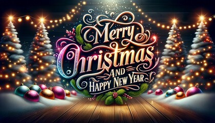 A festive "Merry Christmas" greeting card featuring a jolly snowman adorned with a holly garland, surrounded by shimmering snowflakes and Xmas balls.