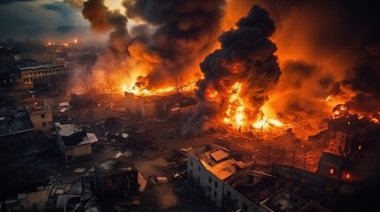Inferno in the Metropolis: Calamity Strikes as Houses Burn in Airstrike