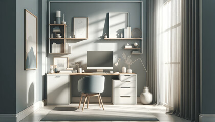 Sophisticated Minimalism: Tranquil Home Office Illustration