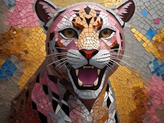 The Marvelous Mosaic AI Art: A Spectacular Tiger Portrayed with Unparalleled Precision, Exuding Lively, Modern Colors, and Crafted in a Contemporary and Imaginative Painting Style.