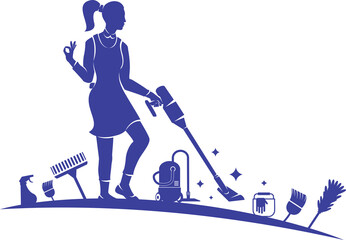 Cute cartoon Housekeeper Maid Logo Sign