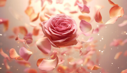 Ethereal rose petals spiraling in soft light.