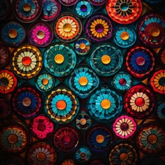 AI-generated illustration of decorative patterns with colorful floral designs.