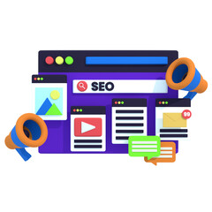 3D Search Engine Optimization. 3D Startup Business Illustration