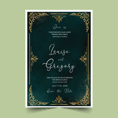 beautiful wedding invitation card with golden ornaments