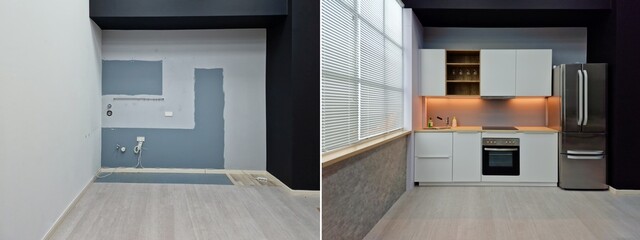 Before And After Of Modern Kitchen Apartment Room