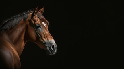 AI-generated illustration of a brown horse standing against a black background