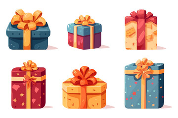 Cartoon vector set of gift boxes for birthday, christmas cards