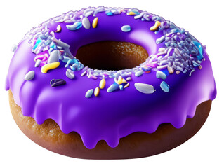 A close up of a doughnut with purple icing
