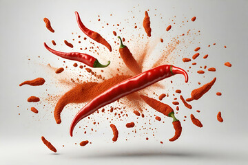 Chili pepper powder splash, spicy burst - obrazy, fototapety, plakaty