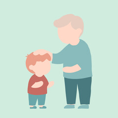 An older person is gently patting a young child's head with love.