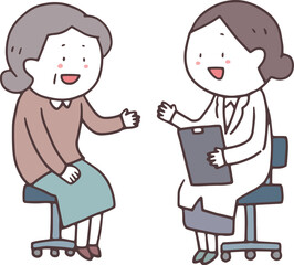 問診する女医と安心なおばあさん