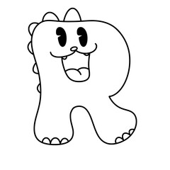 Dinosaur alphabet Cartoon doodle outline dino font letter funny dino for nursery kindergarten kids baby shower birthday coloring book illustration  abc kids typography