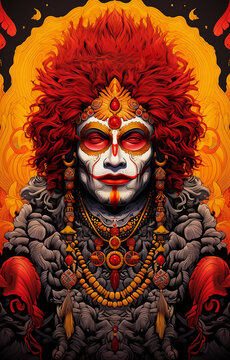 Illustration of Joker cards in mandala pattern, red, brown and black, vintage luxury colors Royal Clown 