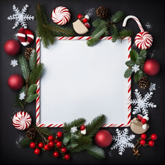 Fototapeta na wymiar Christmas decorations, beautiful photo frames copy space background