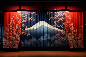 日本風の綺麗な絵が描かれた舞台の幕 - obrazy, fototapety, plakaty