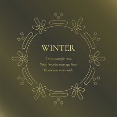 素材_フレーム_雪の結晶と光をモチーフにした冬の飾り枠。金色の高級感のある囲みのデザイン