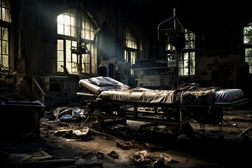 病院の廃墟に残る手術室跡