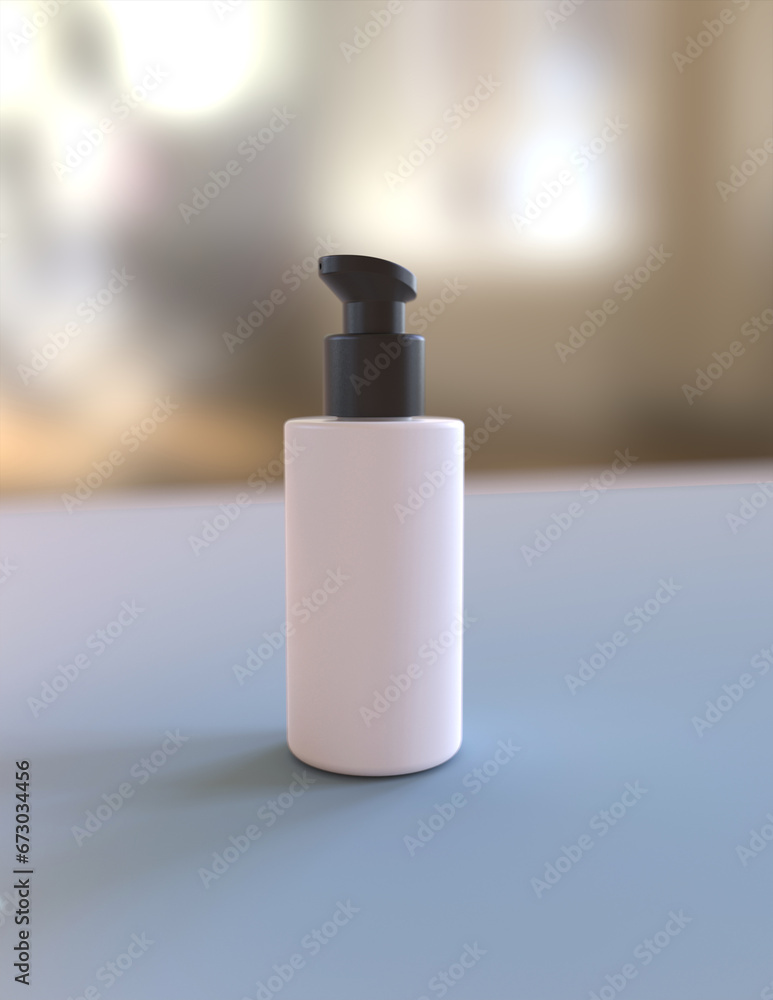 Poster a cosmetics mock-up file through 3d rendering, simple yet tasteful and harmonious background for the