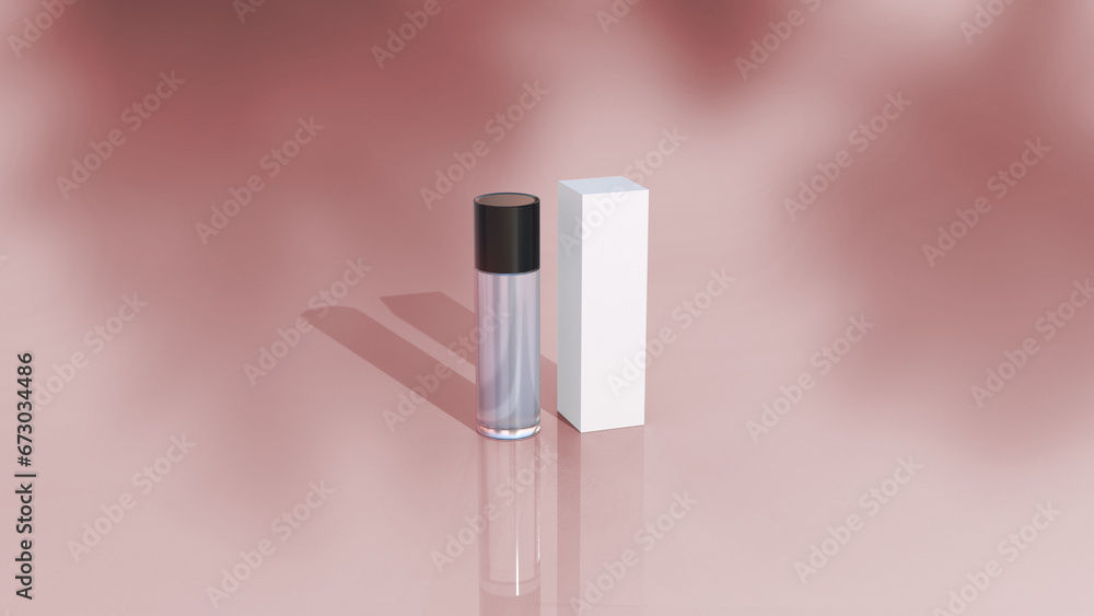 Poster a cosmetics mock-up file through 3d rendering, simple yet tasteful and harmonious background for the