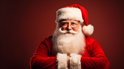 Naklejka premium close up photo of Santa Claus's expression on a red background