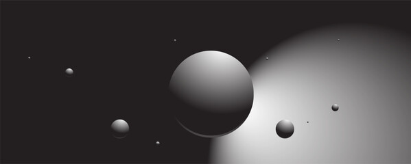 Abstract sphere and circle in the black and white cosmic background