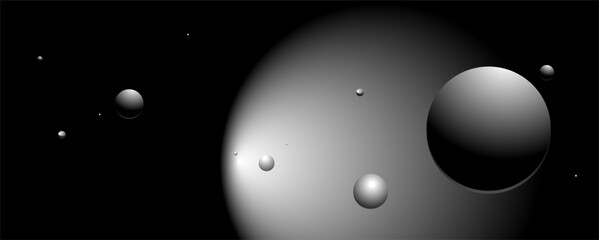 Abstract sphere and circle in the black and white cosmic background