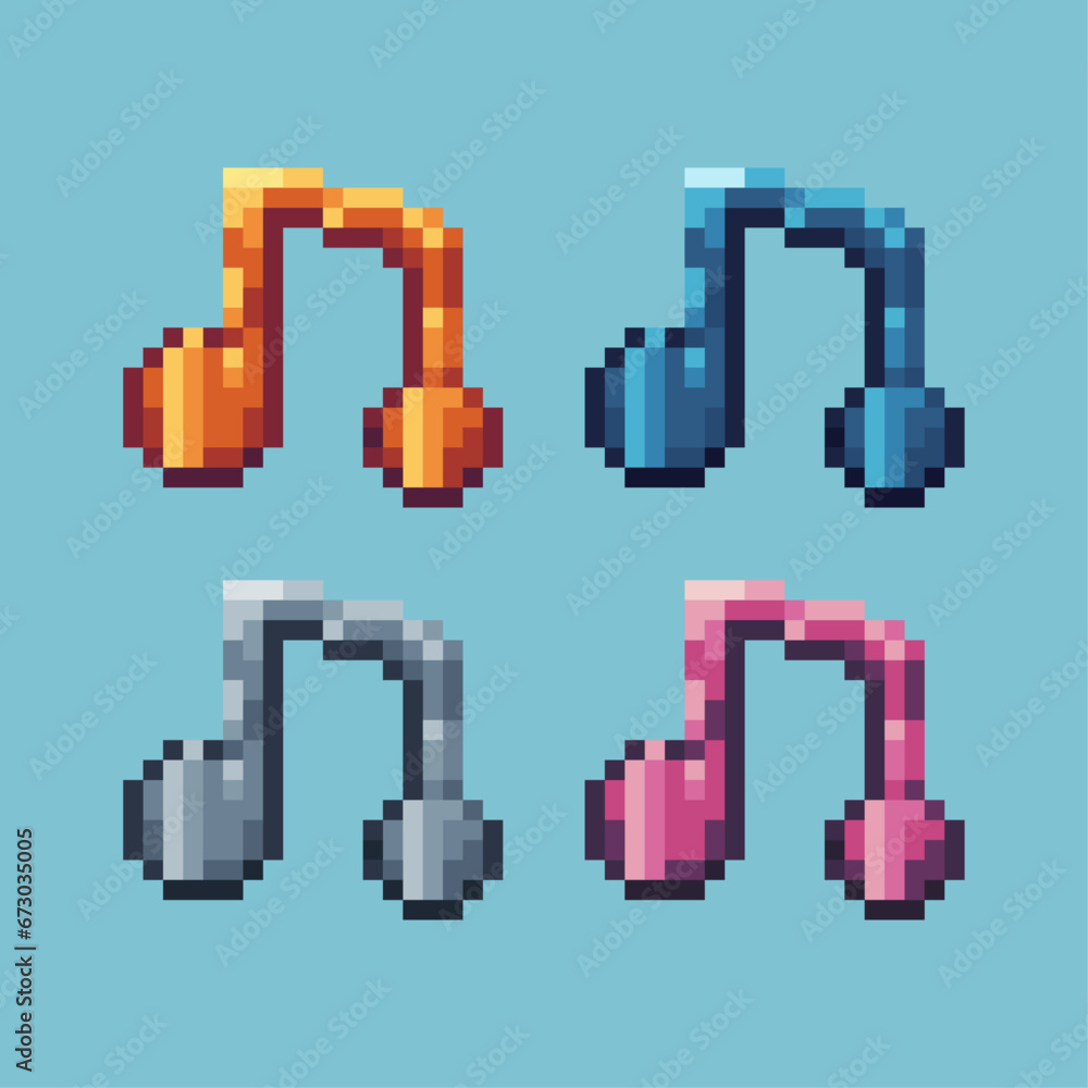 Poster isometric pixel art 3d of music icon for items asset. music icon on pixelated style.8bits perfect fo