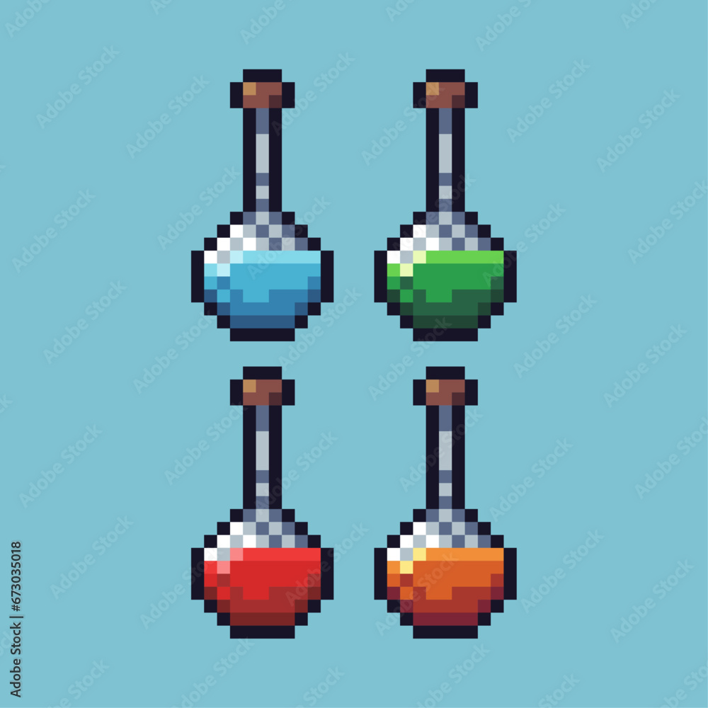 Fototapete pixel art sets of elixir with variation color item asset. simple bits of small elixir pixelated styl
