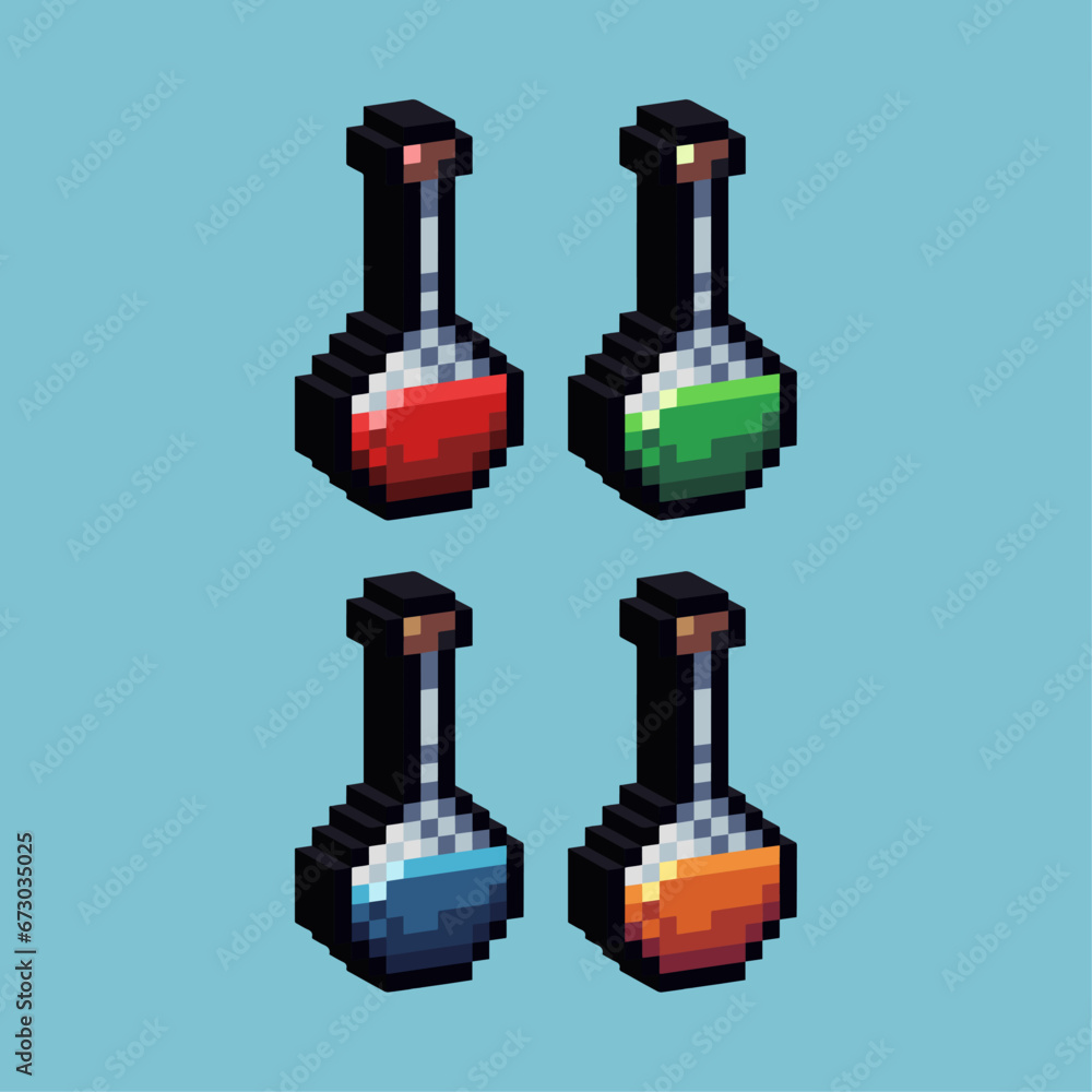 Fototapete isometric pixel art 3d of elixir for items asset. elixir potion health on pixelated style.8bits perf