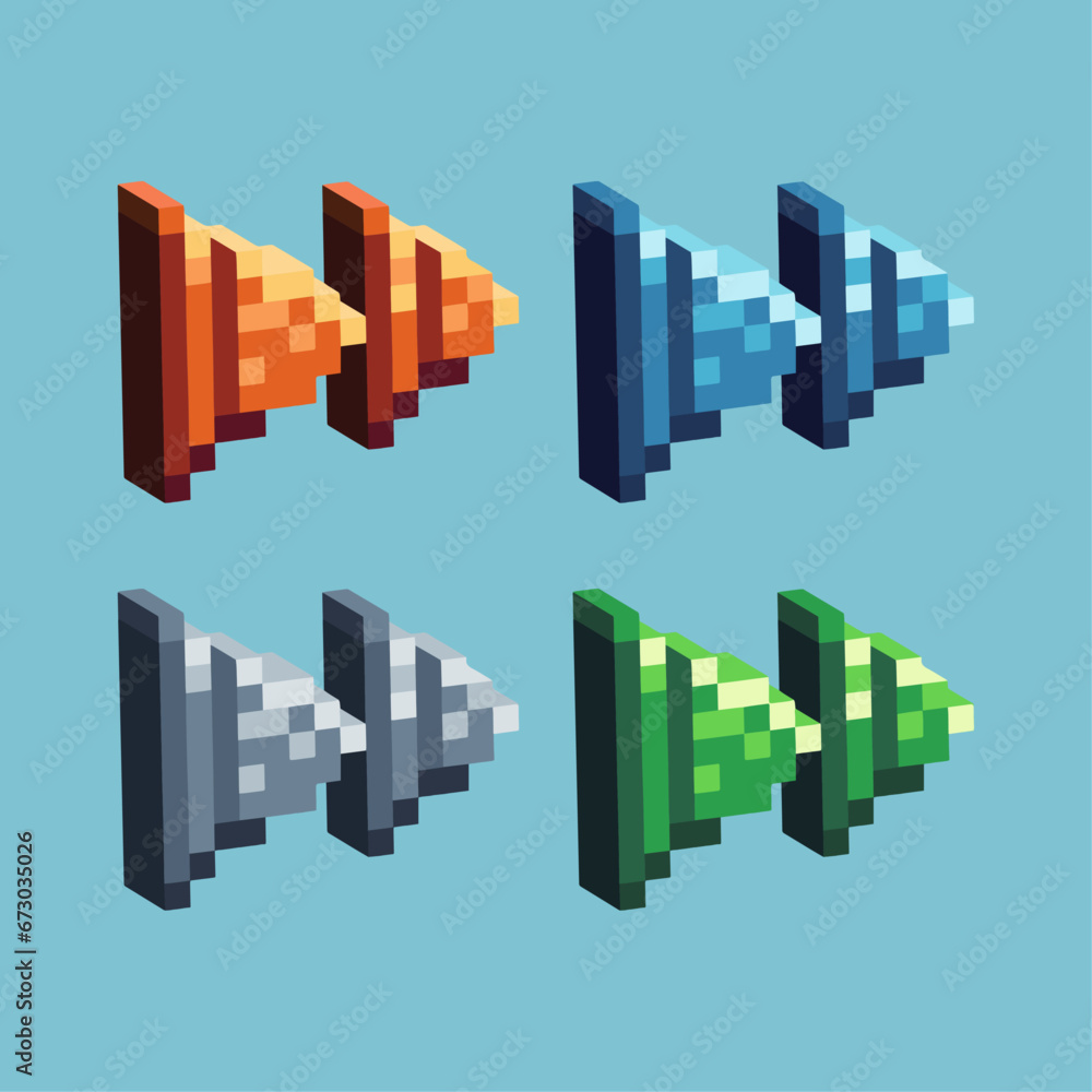 Fototapete isometric pixel art 3d of fast forward for items asset. fast forward sign on pixelated style.8bits p