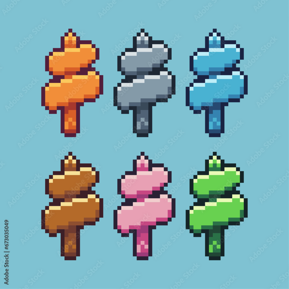 Fototapete pixel art sets of sign with variation color item asset. simple bits of sign direction pixelated styl