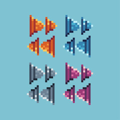 Pixel art sets of fast forward sign with variation color item asset. Simple bits of fast forward sign pixelated style. 8bits perfect for game asset or design asset element for your game design asset.