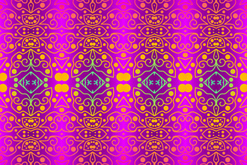 Luxurious colourful gradient mix pattern of modern Chinese oriental Java traditional classic borneo flowers circle flowers art