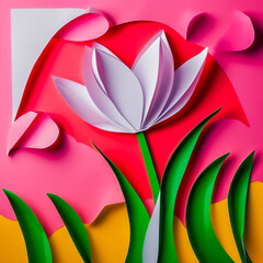 tulip made of paper on the abstract background.