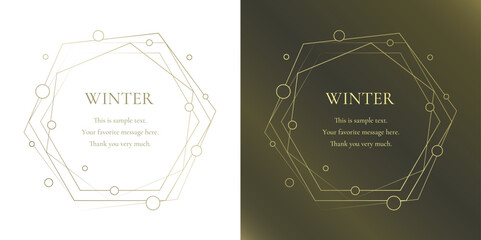 素材_フレームのセット_雪の結晶と光をモチーフにした冬の飾り枠。金色の高級感のある囲みのデザイン