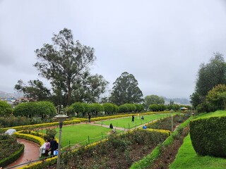 Ooty, Tamil Nadu India - July 27 2023: Foggy day at Government Rose Garden in Ooty.