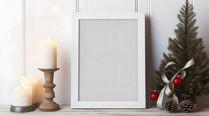 Christmas decorations, beautiful photo frames copy space background
