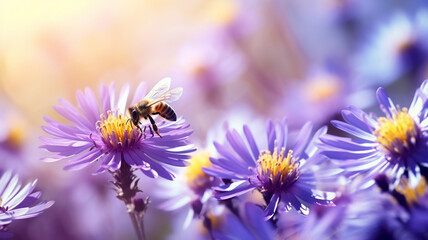 Obraz premium bee and beautiful purple flower spring summer season