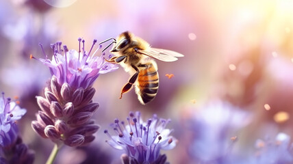 bee and beautiful purple flower spring summer season