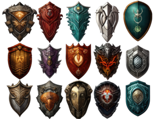 Fantasy Shields Collection Isolated on Transparent or White Background, PNG