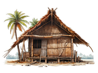 Fototapeta na wymiar Traditional Filipino Nipa Hut Isolated on Transparent or White Background, PNG
