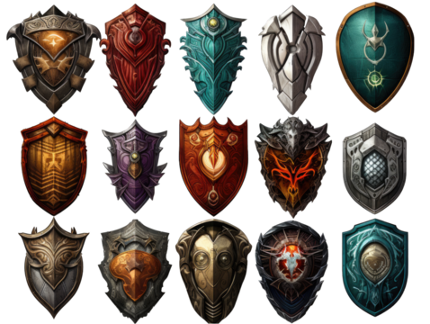 Fantasy Shields Collection Isolated on Transparent or White Background, PNG