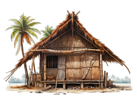 Traditional Filipino Nipa Hut Isolated on Transparent or White Background, PNG