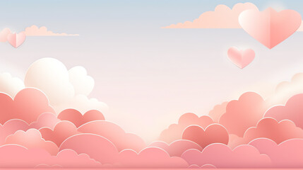 Fototapeta na wymiar Abstract pink sky and paper cut clouds with copy space for happy valentines day background