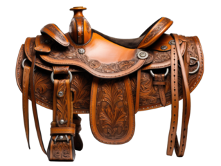 Leather Horse Saddle Crafted from Leather Isolated on Transparent or White Background, PNG
